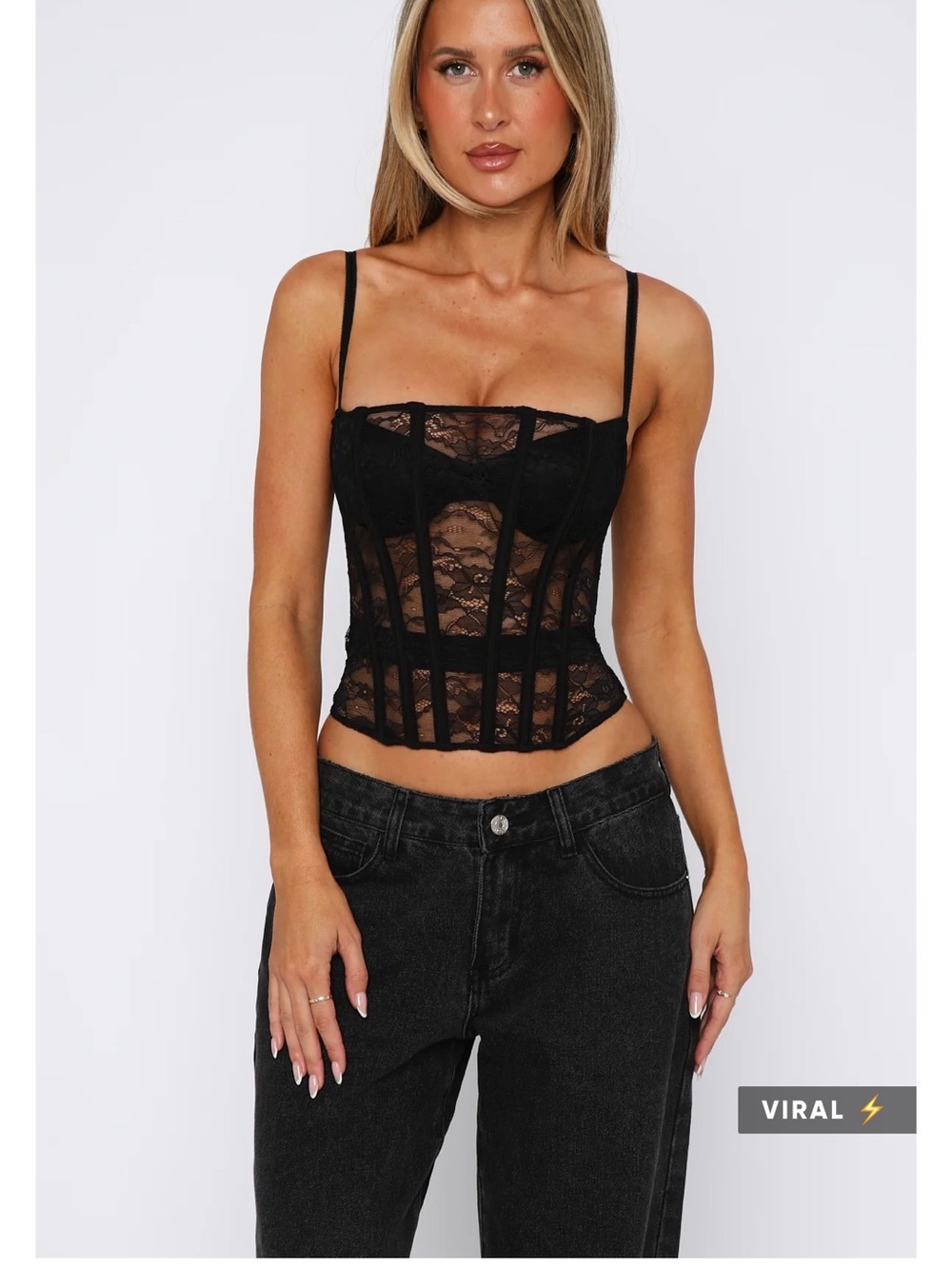 White Fox ‘I’m Irreplaceable Lace Bustier’ Black